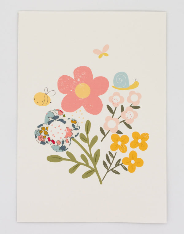 Nursery print featuring Florals and bugs with Liberty print fabric by The Charming Press