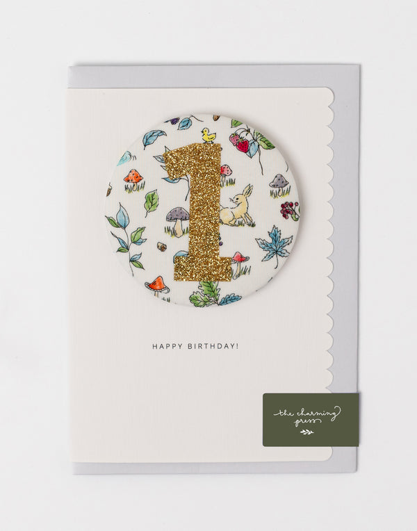 Age 1 Birthday Badge Card - Liberty Sana Fabric