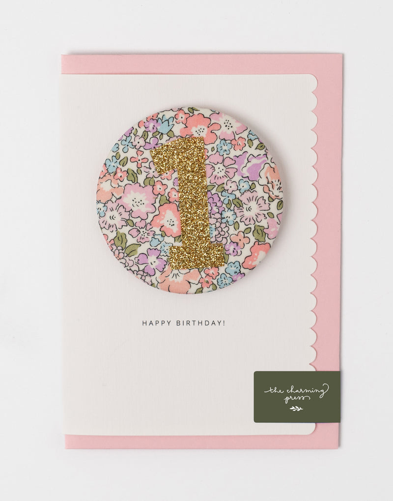 Age 1 Birthday Badge Card - Liberty Michelle Lilac Fabric