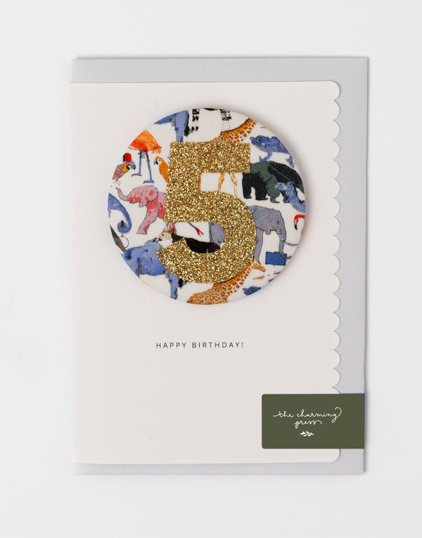 Age 5 Birthday Badge Card - Liberty Queue for the Zoo Fabric