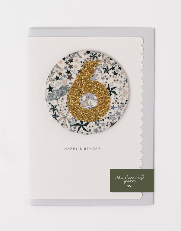 Age 6 Birthday Badge Card - Liberty Adelajda's Wish Fabric