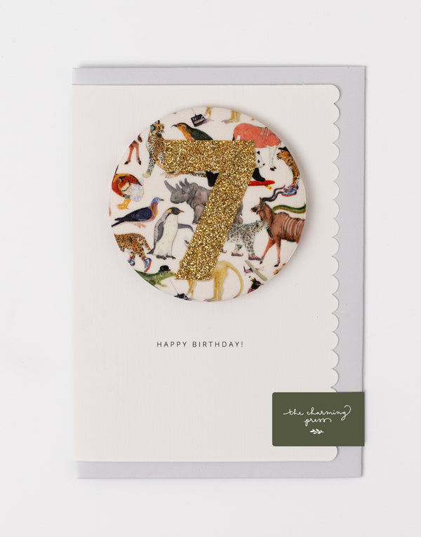 Age 7 Birthday Badge Card - Liberty Queue for the Zoo Fabric