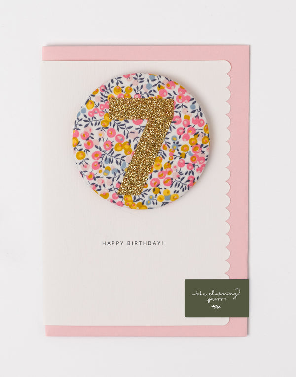 Age 7 Birthday Badge Card - Liberty Wiltshire Bud Fabric