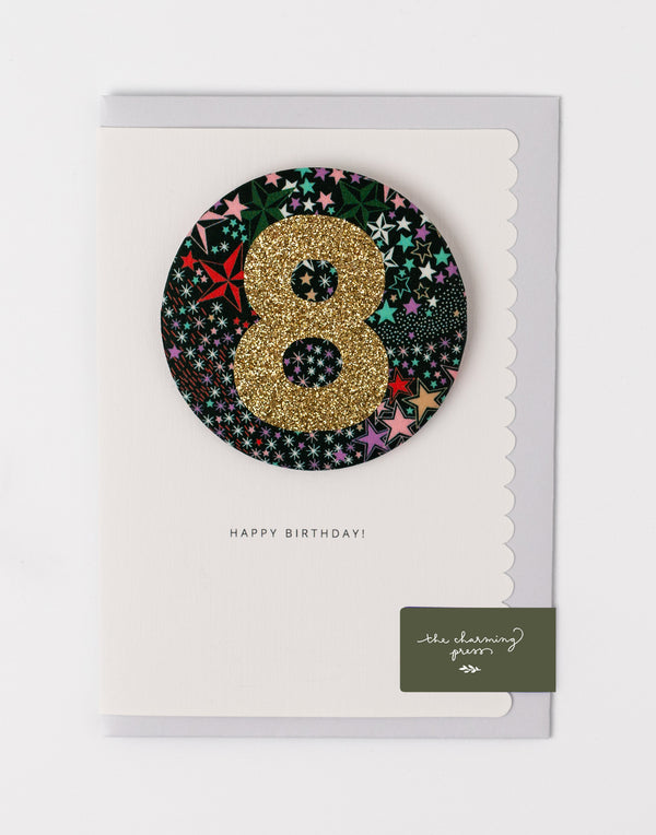 Age 8 Birthday Badge Card - Liberty Adelajda's Wish Fabric