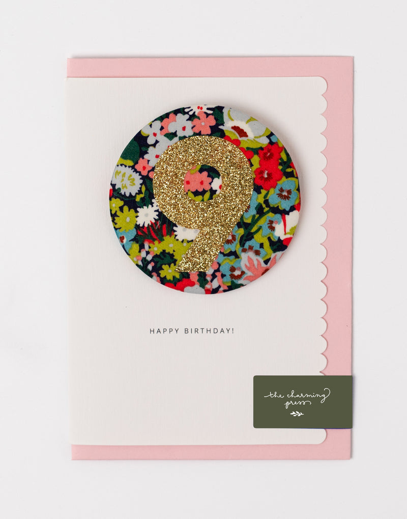 Age 9 Birthday Badge Card - Liberty Thorpe Fabric