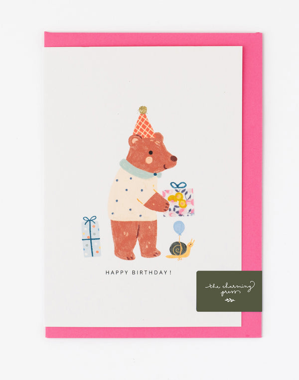 Bear Birthday Card - Liberty Wiltshire Bud Fabric