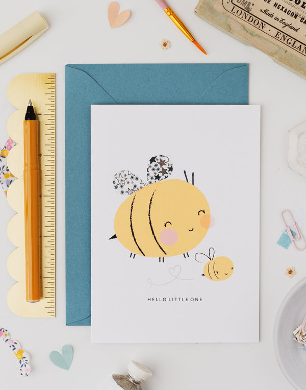 Pack of 6 Bee New Baby Cards - Liberty Adelajda's Wish Fabric