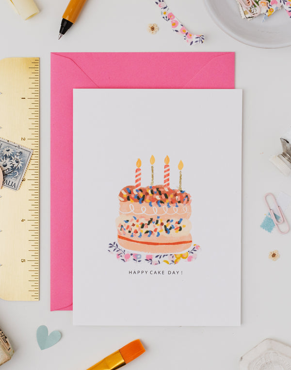 Birthday Cake Birthday Card - Liberty Wiltshire Bud Fabric