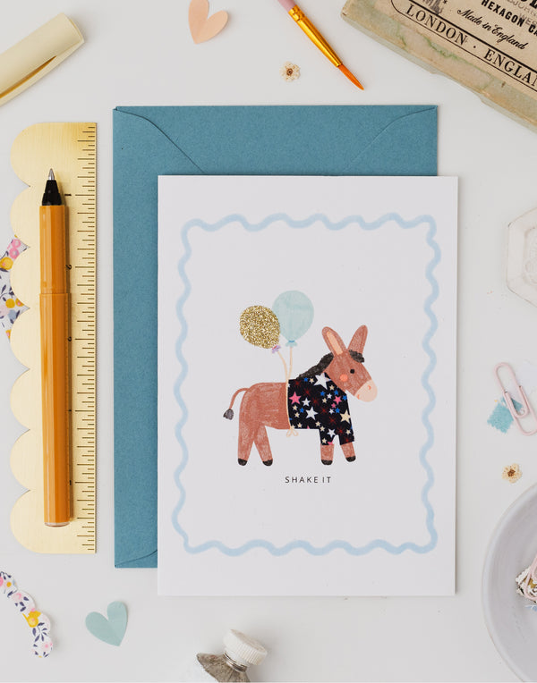 Donkey Birthday Card - Liberty Adelajda's Wish Fabric