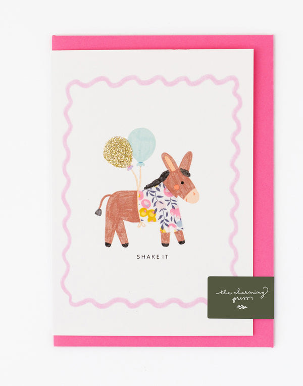 Donkey Birthday Card - Liberty Wiltshire Bud Fabric