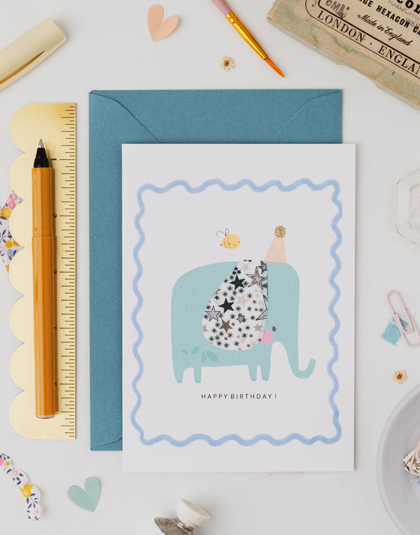 Elephant Birthday Card - Liberty Adelajda's Wish Fabric