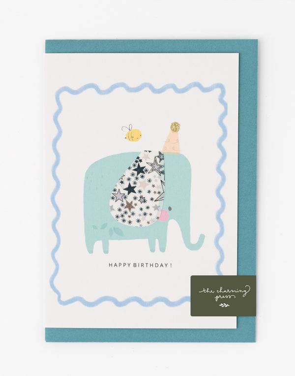 Elephant Birthday Card - Liberty Adelajda's Wish Fabric