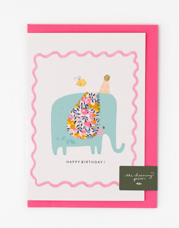 Elephant Birthday Card - Liberty Wiltshire Bud Fabric