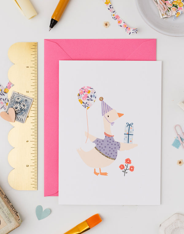 Goose Birthday Card - Liberty Wiltshire Bud Fabric