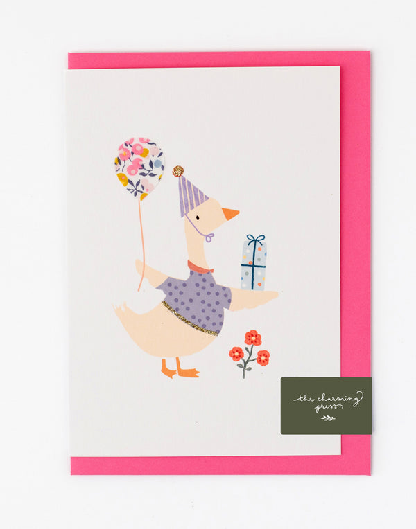 Goose Birthday Card - Liberty Wiltshire Bud Fabric