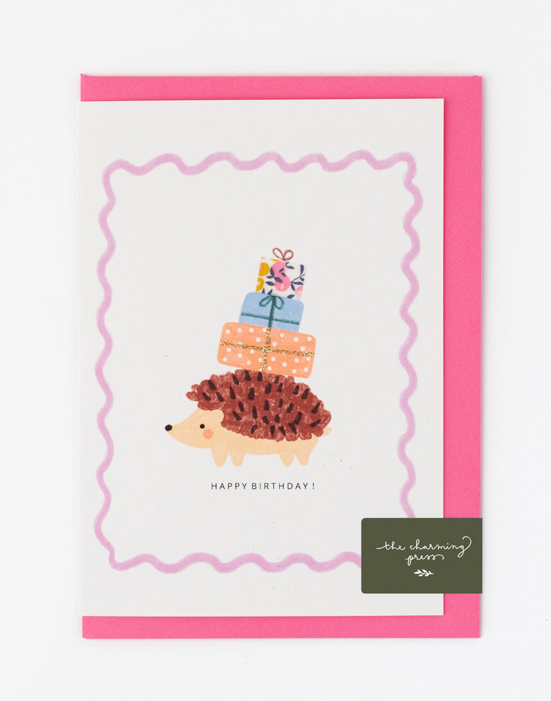 Hedgehog Birthday Card - Liberty Wiltshire Bud Fabric