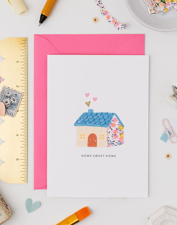 Pack of 6 Home Sweet Home Card - Liberty Wiltshire Bud Fabric