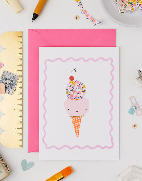 Ice Cream Birthday Card - Liberty Wiltshire Bud Fabric