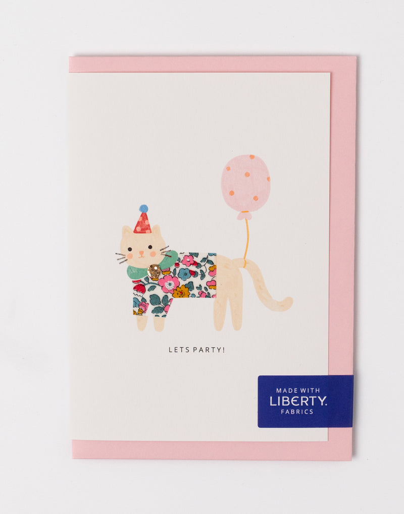Liberty Party Cat Birthday Card - Betsy Ann Dark Pink