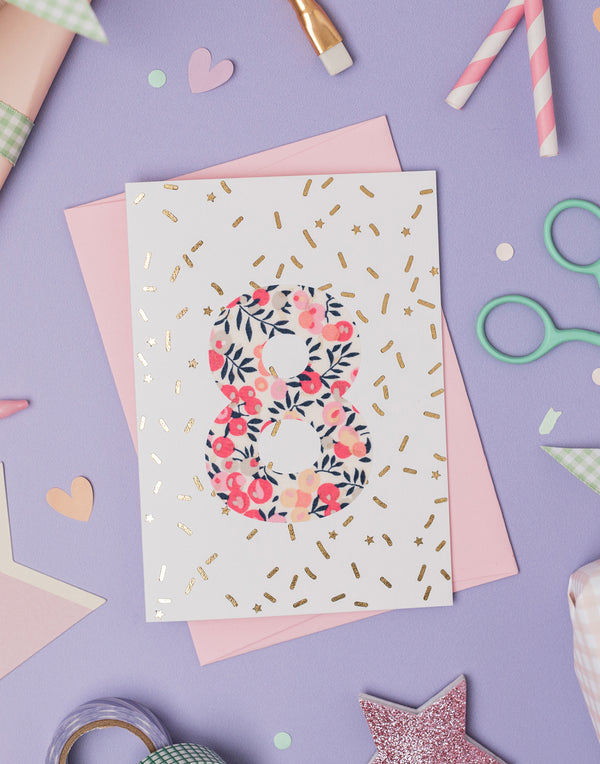 Liberty Age Eight Birthday Card - Wiltshire Pink