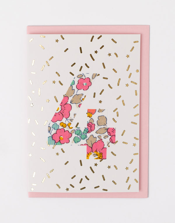 Liberty Age Four Birthday Card - Betsy Pink