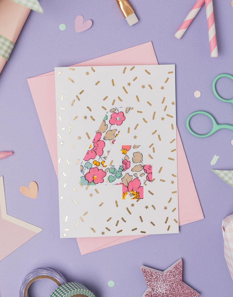 Liberty Age Four Birthday Card - Betsy Pink