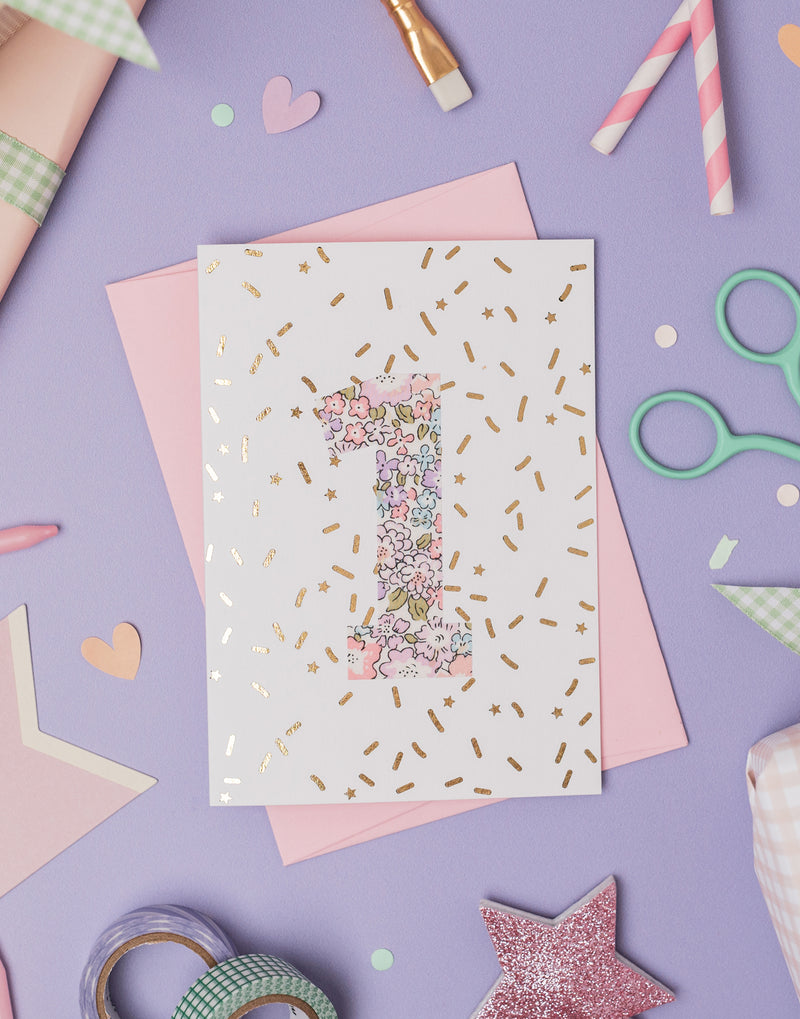 Liberty Age One Birthday Card - Michelle Lilac
