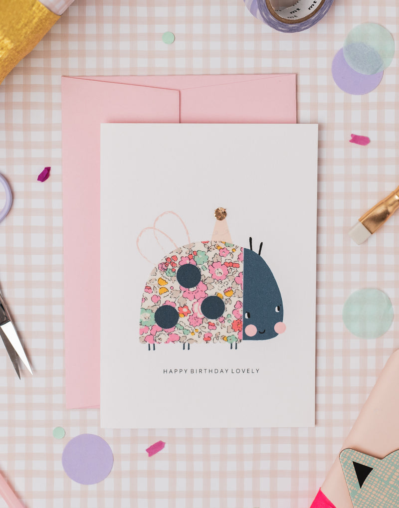 Liberty Ladybird Birthday Card - Betsy Ann Pale Pink