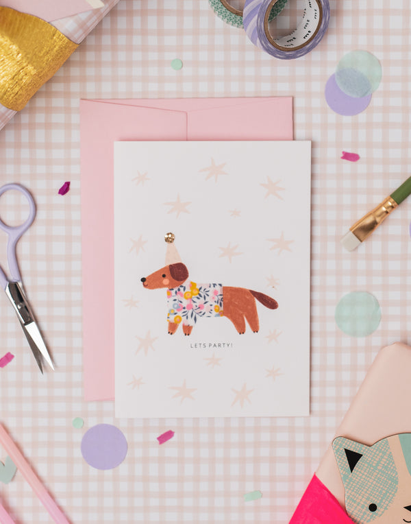 Liberty Sausage Dog Birthday Card - Wiltshire Bud