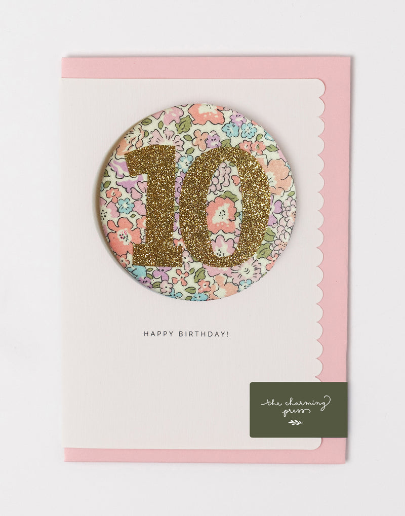 Age 10 Birthday Badge Card - Liberty Michelle Lilac Fabric
