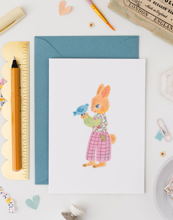 Rabbit Card - Liberty Katie & Millie Fabric