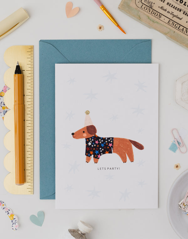 Sausage Dog Birthday Card - Liberty Adelajda’s Wish Fabric