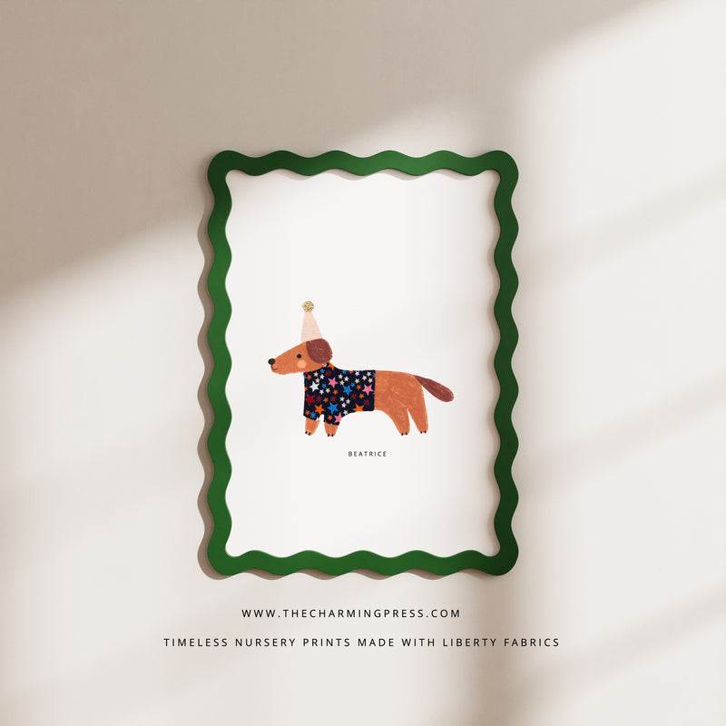 SAUSAGE DOG NURSERY ART - MADE WITH LIBERTY FABRICS