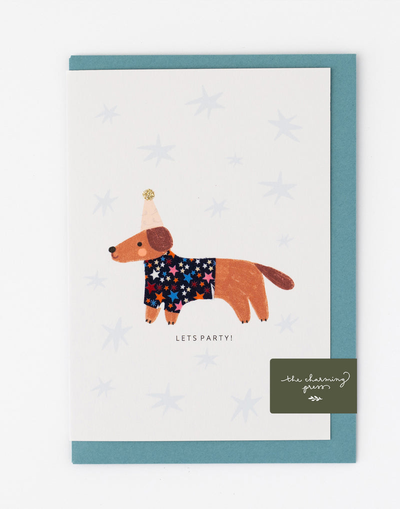 Sausage Dog Birthday Card - Liberty Adelajda’s Wish Fabric