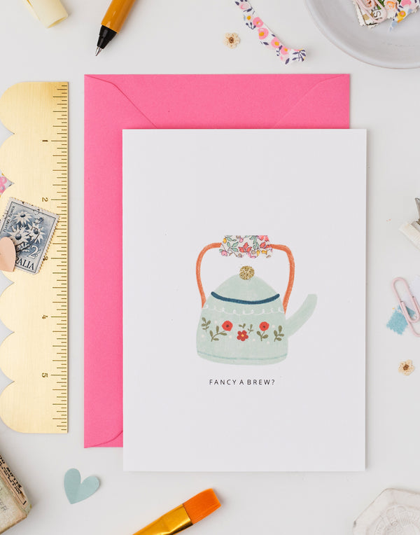 Pack of 6 Teapot Cards - Liberty Katie & Millie Fabric