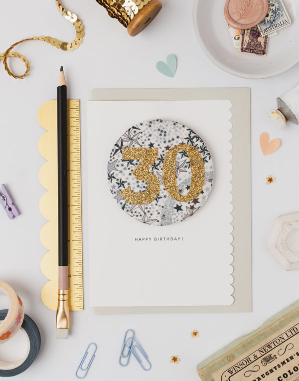Pack of 3 - Liberty Glitter Age 30 Badge - Liberty Adelajda's Wish