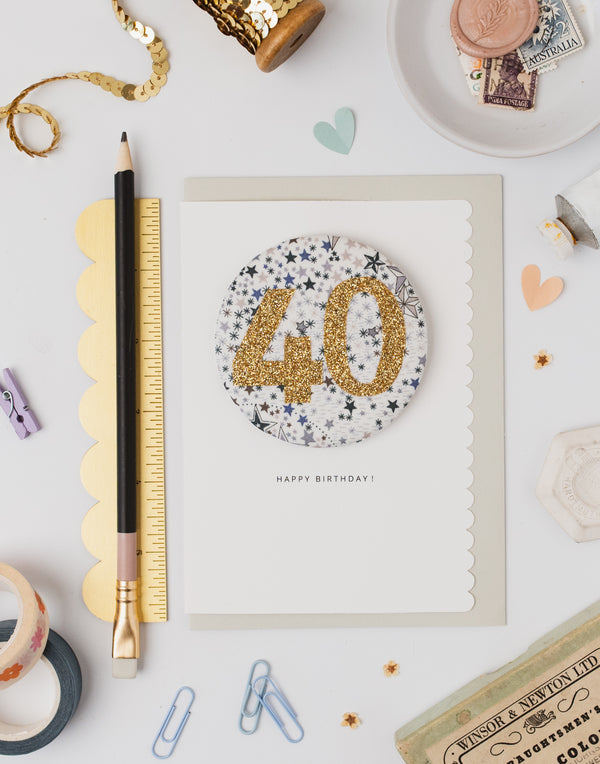 Pack of 3 - Liberty Glitter Age 40 Badge - Liberty Adelajda's Wish