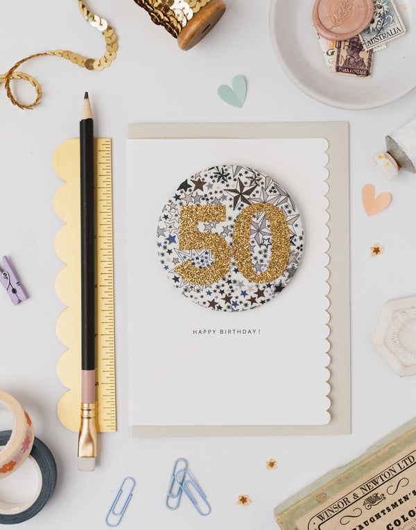 Pack of 3 - Liberty Glitter Age 50 Badge - Liberty Adelajda's Wish