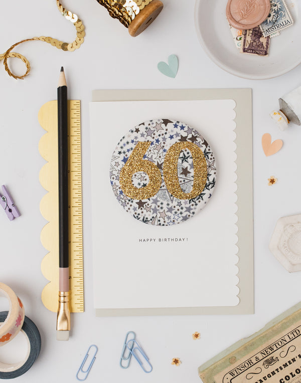 Pack of 3 - Liberty Glitter Age 60 Badge - Liberty Adelajda's Wish