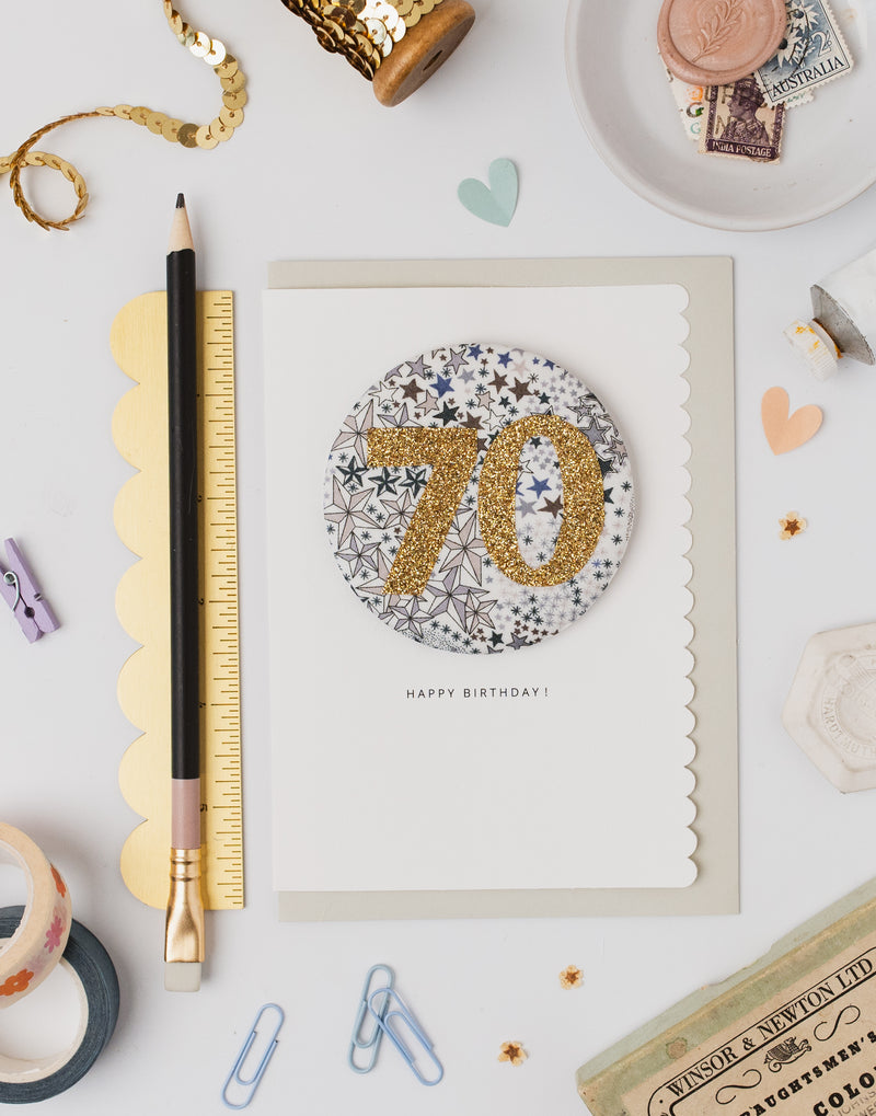 Pack of 3 - Liberty Glitter Age 70 Badge - Liberty Adelajda's Wish