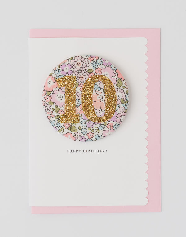 Age 10 Birthday Badge Card - Liberty Michelle Lilac Fabric