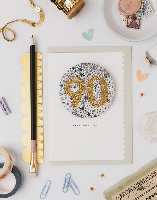Pack of 3 - Liberty Glitter Age 90 Badge - Liberty Adelajda's Wish