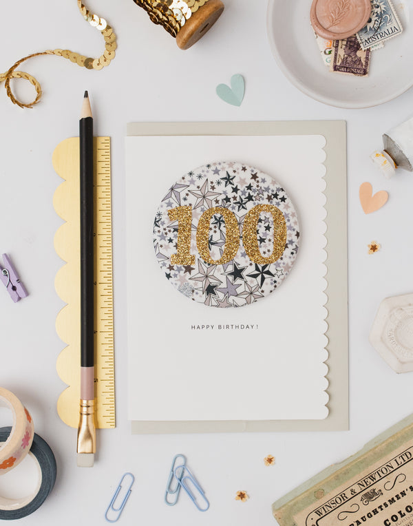 Pack of 3 - Liberty Glitter Age 100 Badge - Liberty Adelajda's Wish