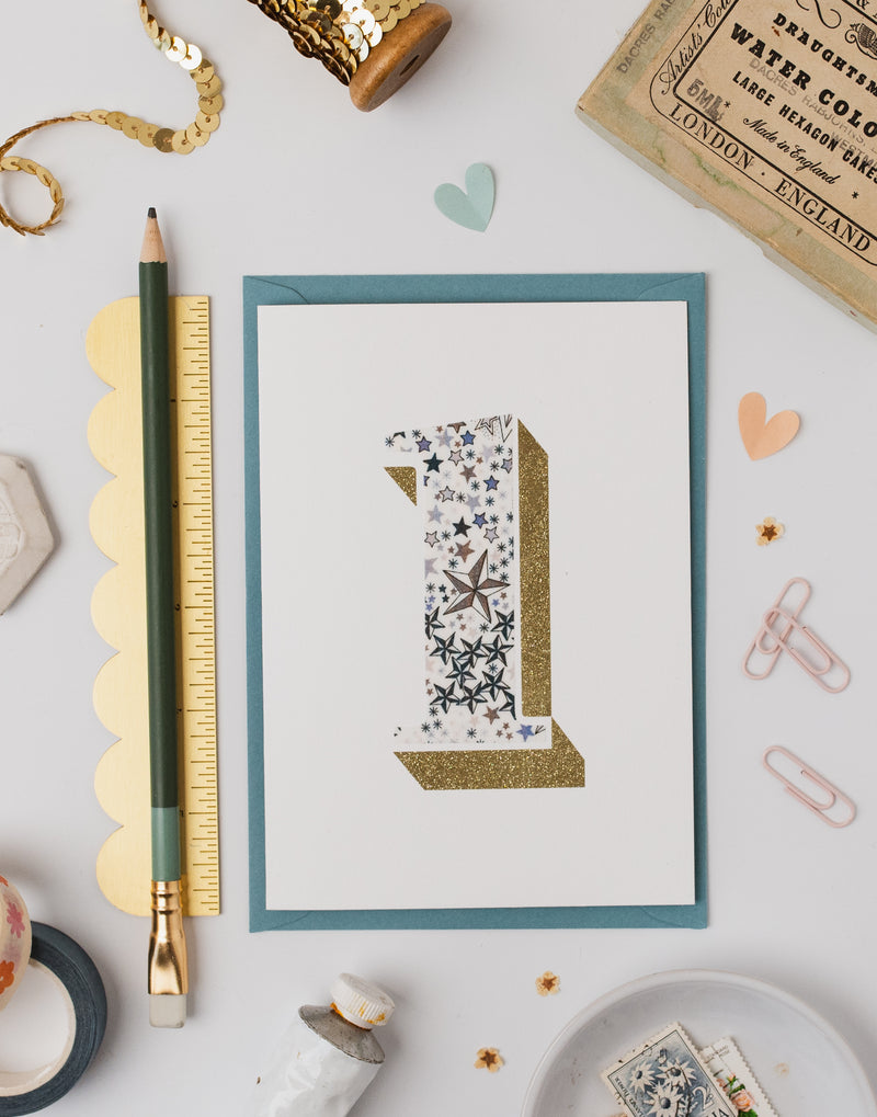 Pack of Age 1 Birthday Cards - Bio Glitter & Liberty Adelajda's Wish Fabric