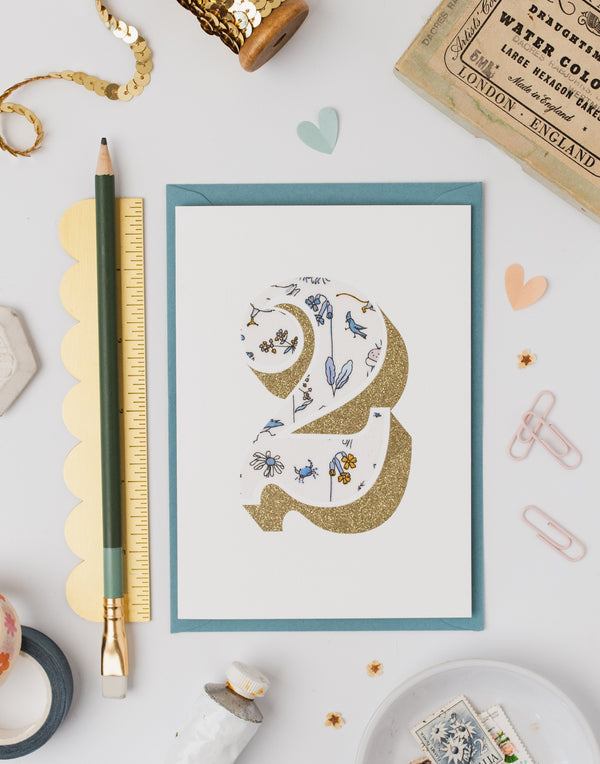 Pack of Age 2 Birthday Cards - Bio Glitter & Liberty Theo fabric