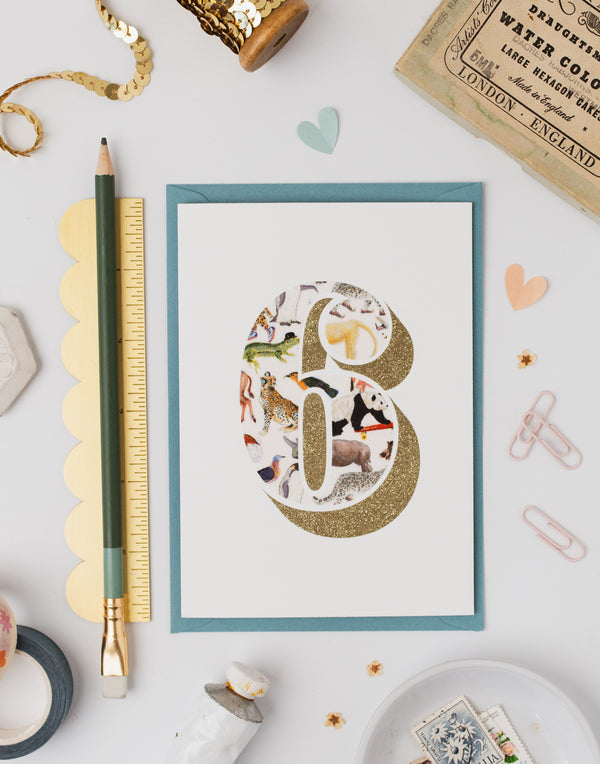 Pack of Age 6 Birthday Cards - Bio Glitter & Liberty Queue for the Zoo fabric