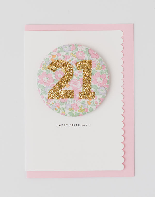Pack of 3 - Liberty Glitter Age 21 Badge - Liberty Betsy Ann Whisper Pink