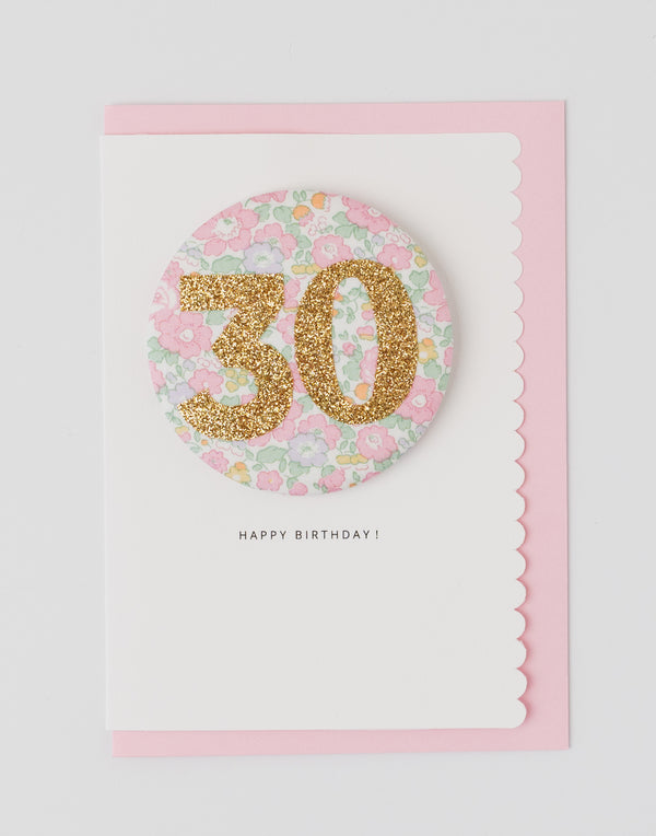 Pack of 3 - Liberty Glitter Age 30 Badge - Liberty Betsy Ann Whisper Pink