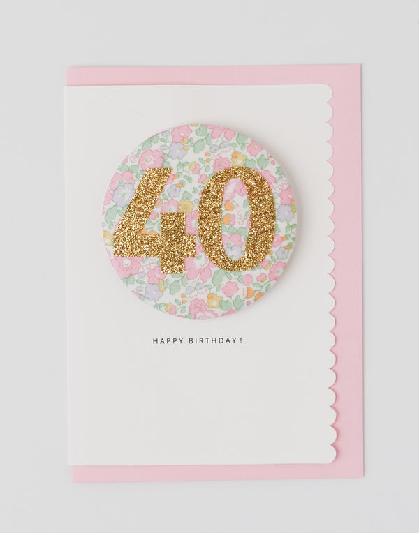 Pack of 3 - Liberty Glitter Age 40 Badge - Liberty Betsy Ann Whisper Pink