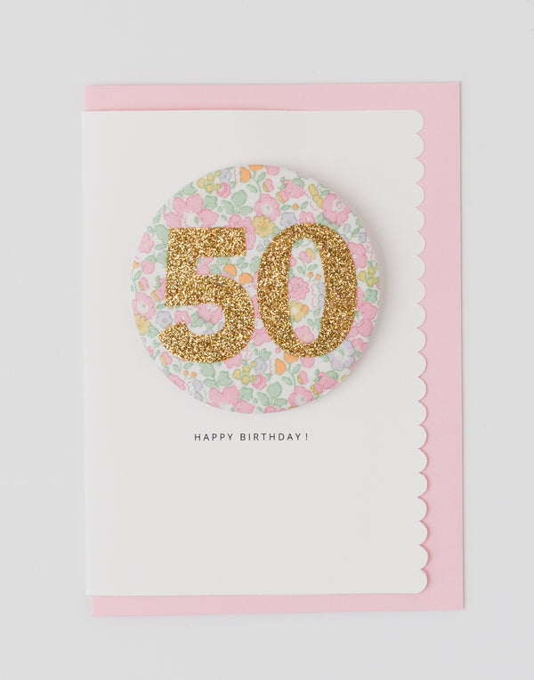 Pack of 3 - Liberty Glitter Age 50 Badge - Liberty Betsy Ann Whisper Pink